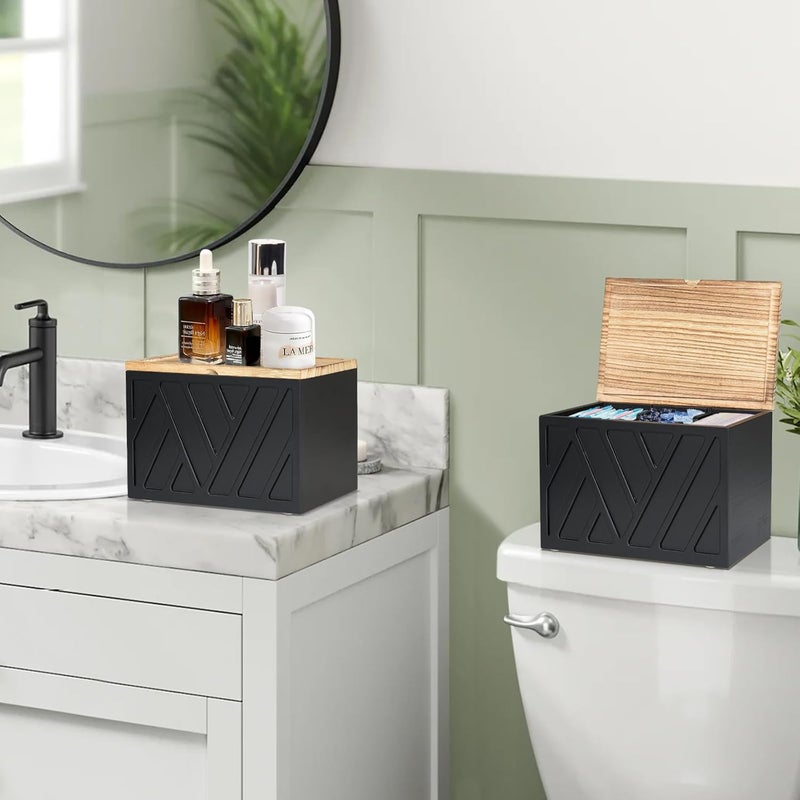 Jorkol 2 PCS Tampon Holder for Bathroom Decor, Feminine Product Organizer with Lid, Shark Week Tampon Storage, Wood Pad and Tampon Organizer for Toilet Organizer, Bathroom Accessories Box for Girl Stuff - Image 2